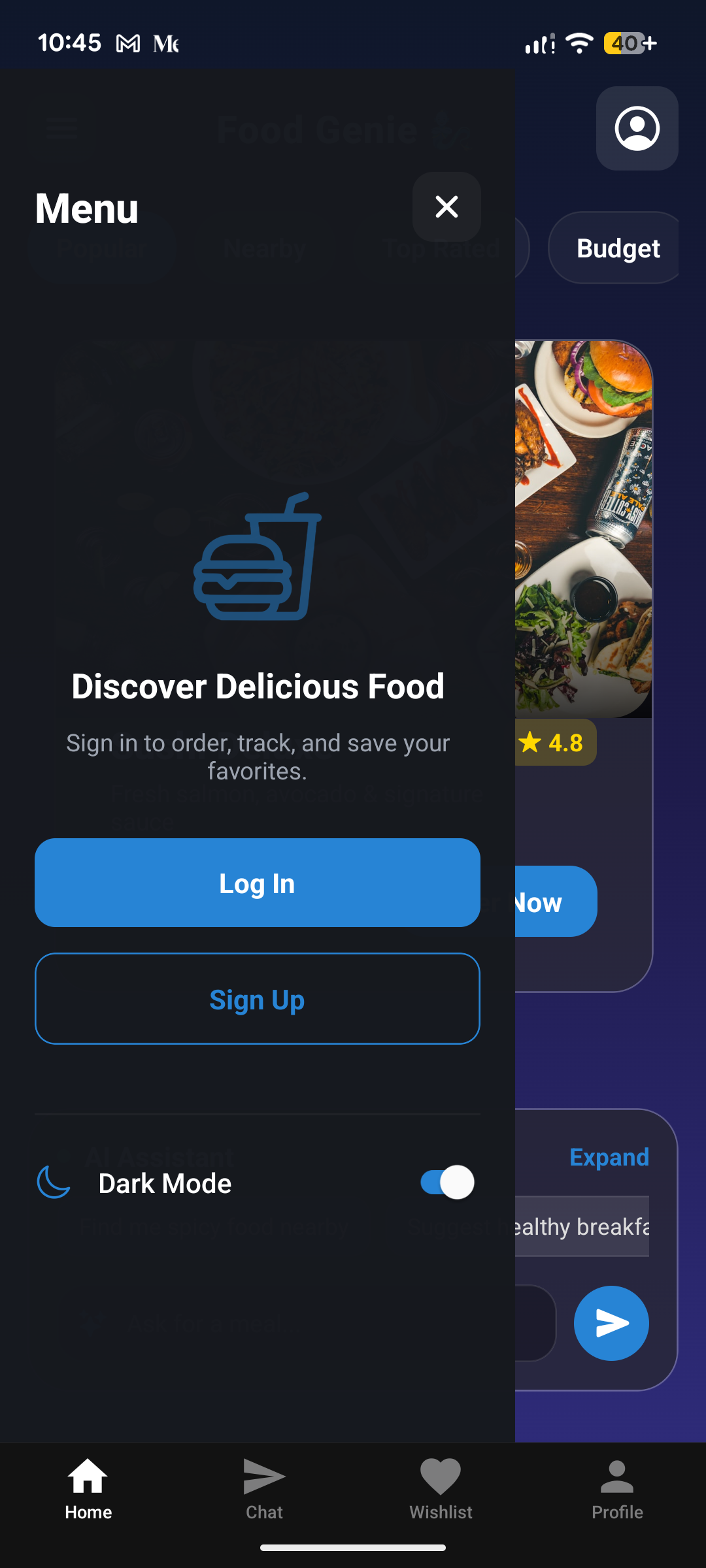 Food Genie Menu Drawer